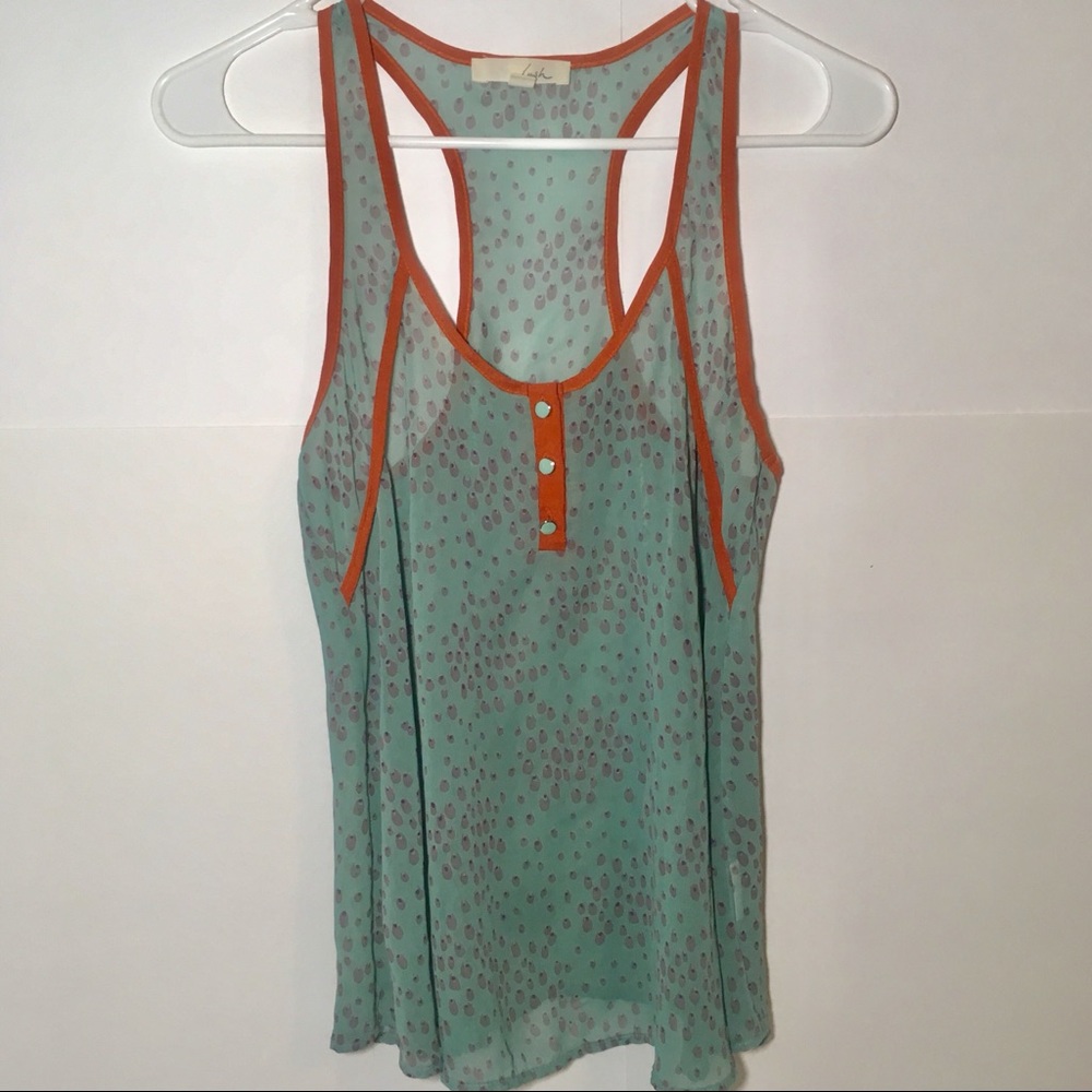 Lush S tank top dressy casual teal sheer flawed